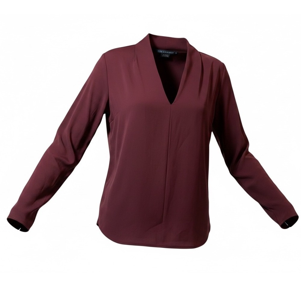 Ralph Lauren Womens Small Burgundy Long Sleeve V Neck Blouse Top Career